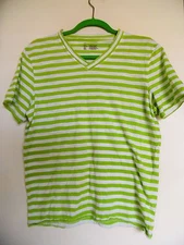 INC International Concepts Green White Striped  V Neck Top Shirt  Size M