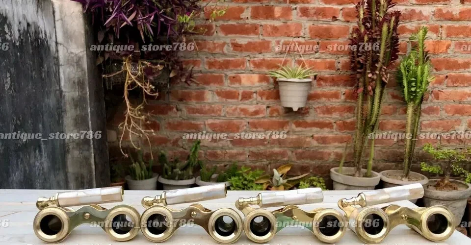 Lot of 4 Antique Brass Opera Glasses Mother of Pearl & Handle Fittings India - Image 2 of 4