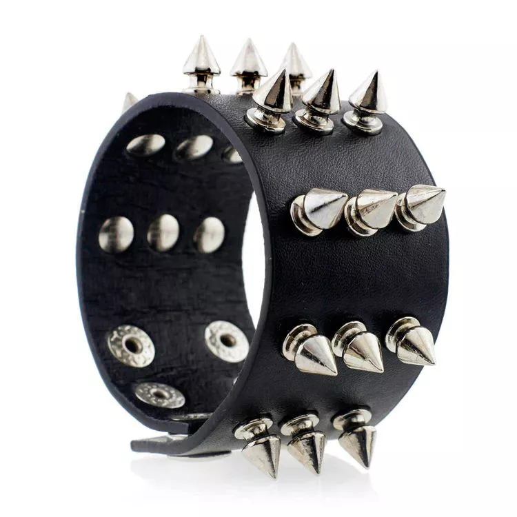 Studded Bracelet 3 Row Wristband Leather Punk Metal Spike Gothic Stud Rock  Stud