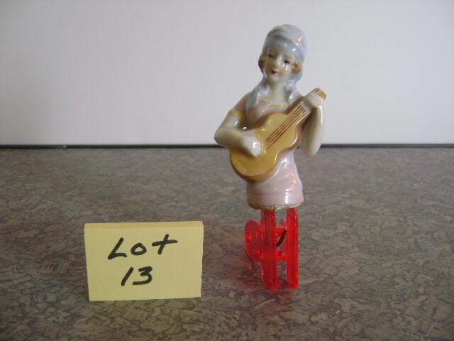  Porcelain Half Doll  Lady Figurine  Brush ?  Vintage Pin Cushion Top w / Hook 
