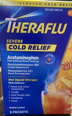 Thera flu Daytime Severe Cold Relief Powder, Honey Lemon Flavor - 6 Ct EXP 05/26