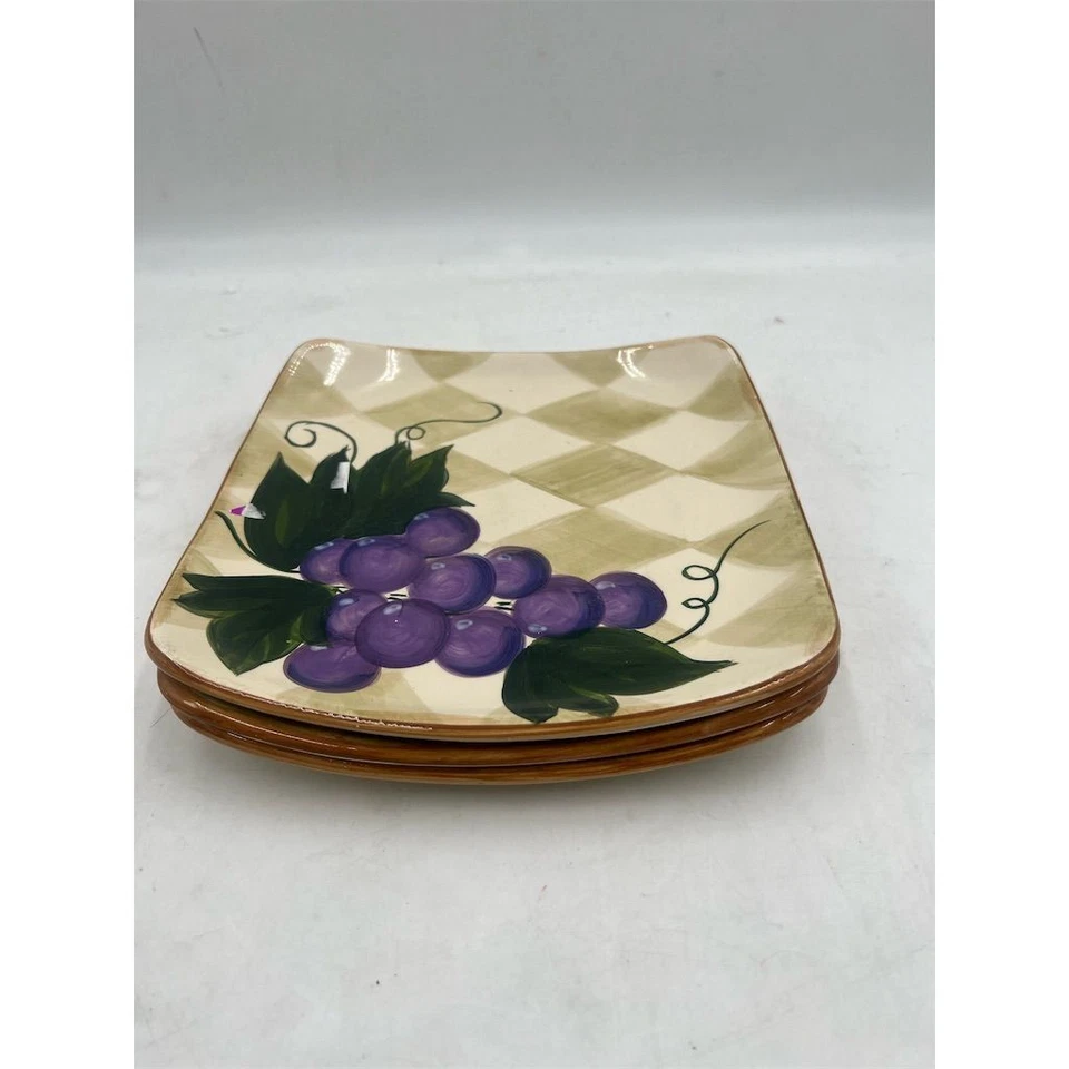 3) TABLETOPS GALLERY---TUSCAN FRUIT Hand Painted Salad/Luncheon Plates --SQUARE - Image 2 of 3