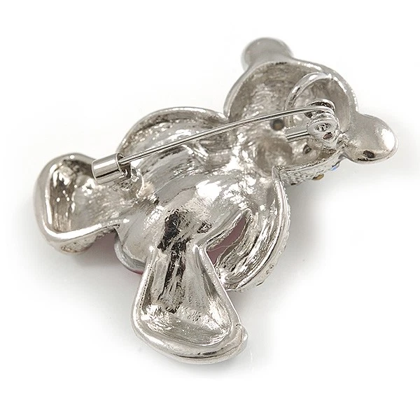 Broche/colgante AB cristal fucsia cristal piedra oso de peluche en tono plata - 45 mm Foto 3 de 4