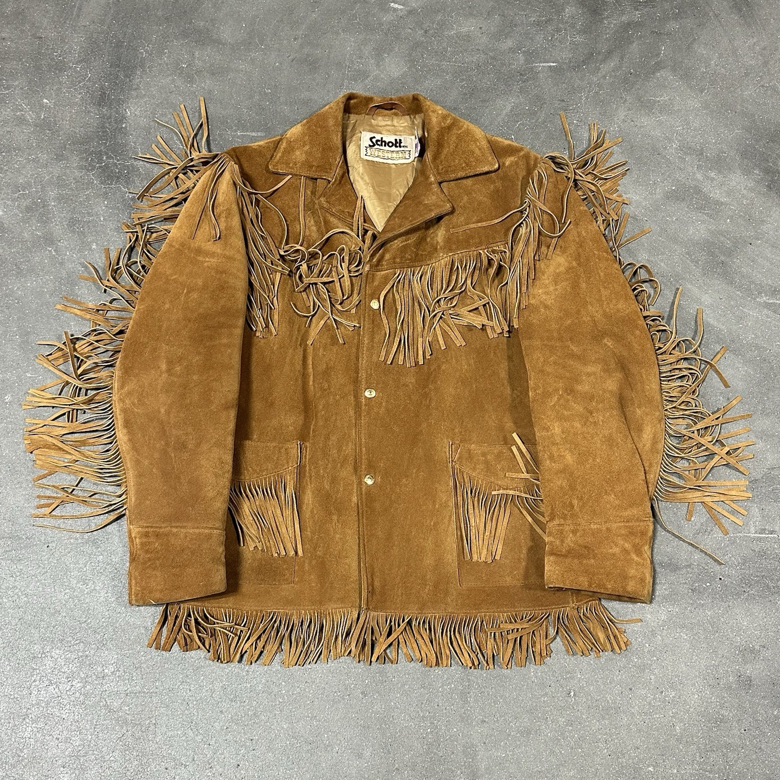 Vtg Schott NYC Western Fringe Suede Leather Jacket US… - Gem