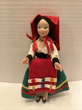 Costume folk bambola vintage LENCI Torino Milano capelli neri braccia mobili Italia LEGGI