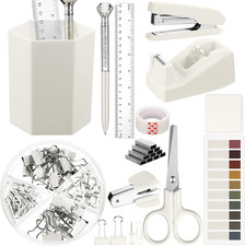 12 Pcs Beige Office Supplies Desk Accessories Set Pen Holder Tape Dispenser Stap