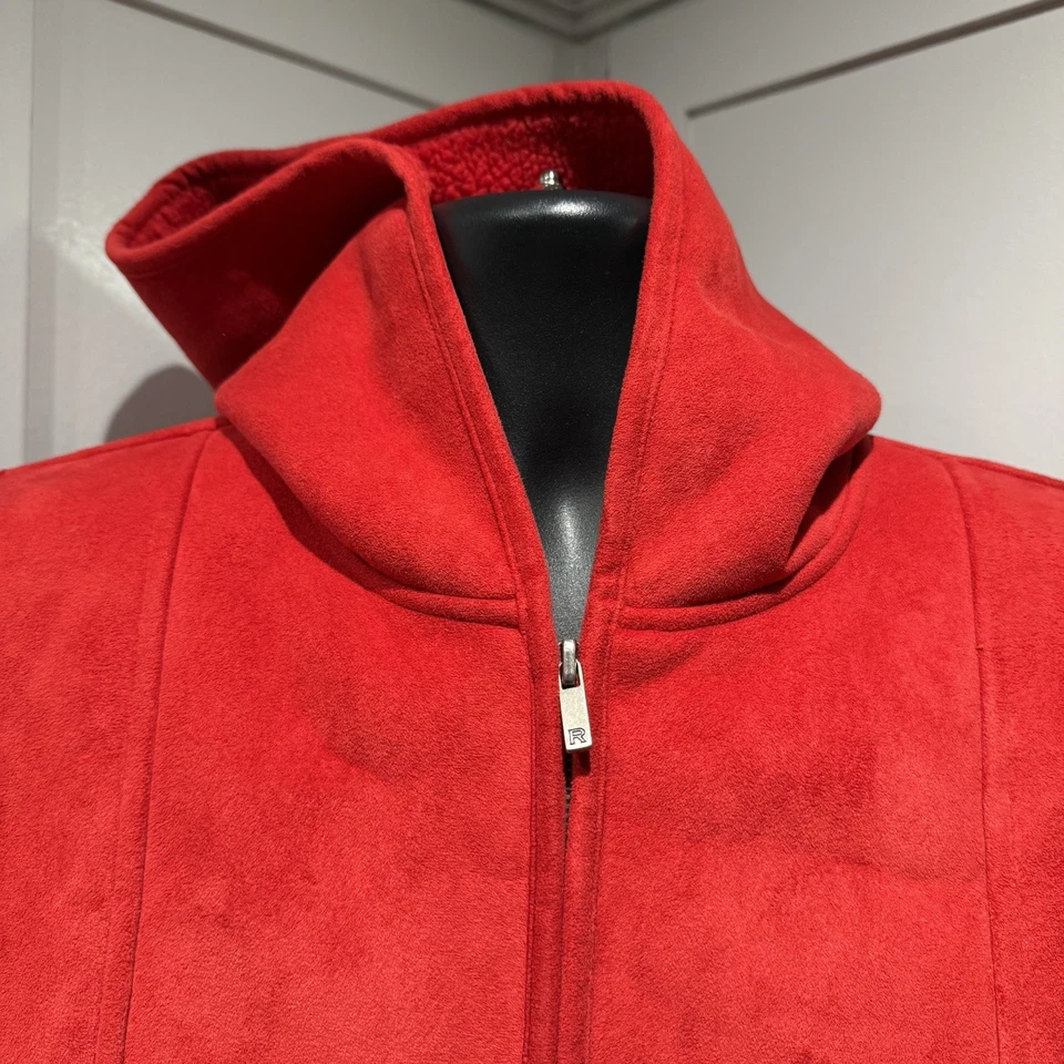 Colete feminino Ralph Lauren G grande vermelho com zíper completo com capuz bolsos de lã ao ar livre - Imagem 2 de 4