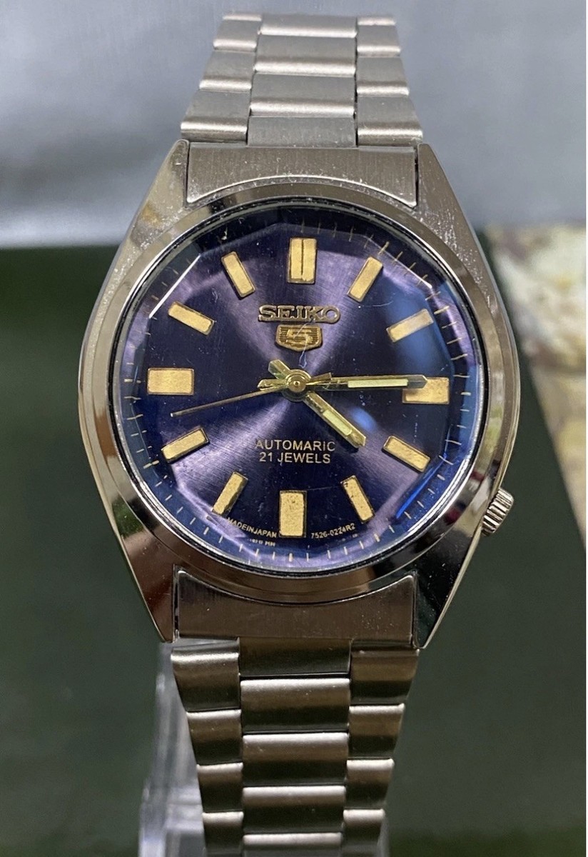 Seiko 5 21J 7526-3040 Blue Dial Vintage Mens Watch parts only! | eBay