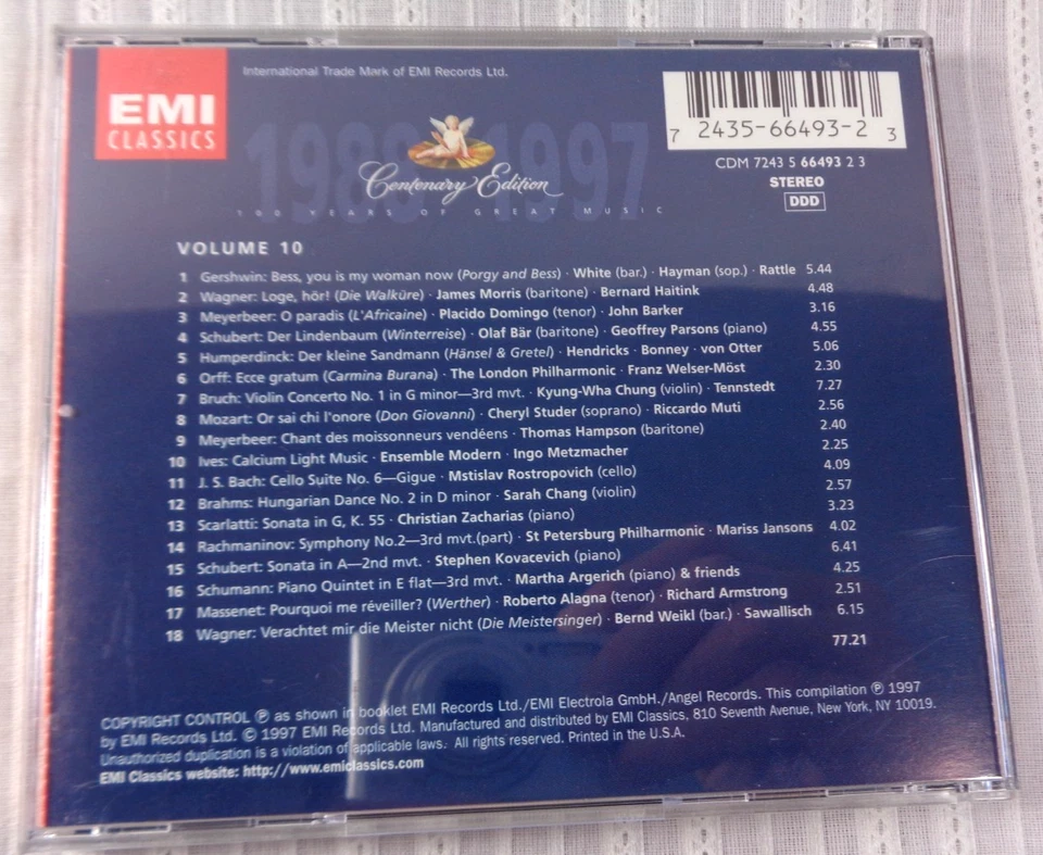 CENTENARY EDITION 1988-1997 CD VOLUME 10 BRAHMS WAGNER MOZART BACH SCHUBERT ORFF - Image 2 of 3