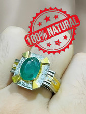 Real Gemstone Mens Natural Green Emerald ring