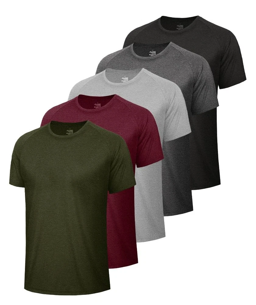 5 Pack Workout Shirts for Men-Quick Dry Black Gym Moisture Wicking Short Slee...