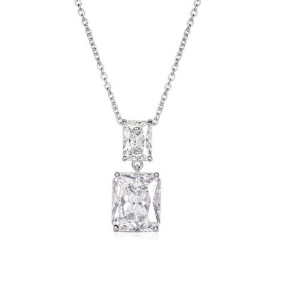 925 Sterling Silber Doppel Rechteck Statement Anhänger Halskette