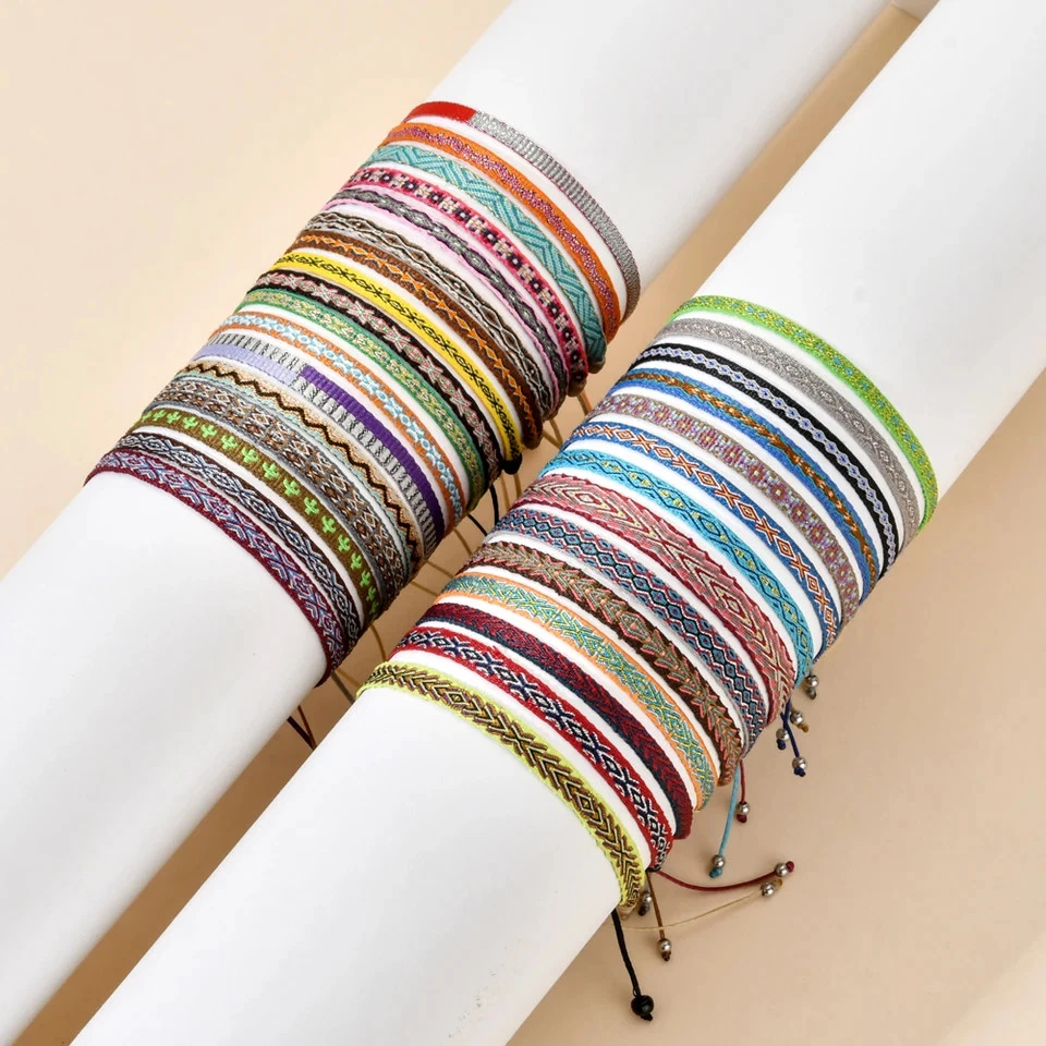 Woven Rope Bracelet Men Adjustable Thread Layered Colorful Textured Jewelry - Image 2 of 4