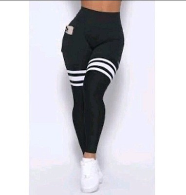Bombshell Sportswear Black/White Leggings THIGH-HIGHS Womens Sz S *EUC