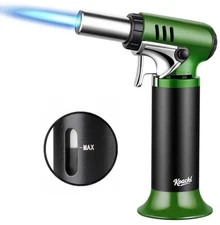 Refillable Butane Torch with Fuel Gauge & Safety Lock - Adjustable Flame - Pe...