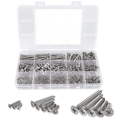 525 Pcs Stainless Steel Phillips Flat Head Self Tapping Screws Assortment