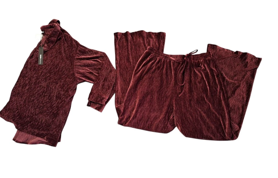 Fashion Nova Jenelle Crushed Velve Wide Leg Pant Set Womens 1x Oversized Relaxed - Image 2 of 4