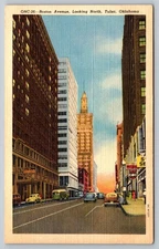 Vintage Linen Postcard Boston Avenue Tulsa Oklahoma Skyline ONC-26