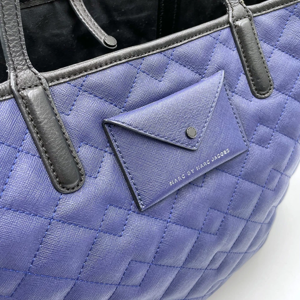 Bolso de Mano Marc Jacobs Metropolitote Azul Acolchado Cuero Grande Foto 3 de 4