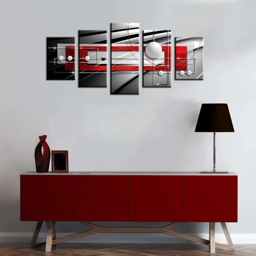 Abstract Wall Art Canvas Red and Black 5 Pieces for Bedroom Decor Modern Simp... - Picture 5 of 8