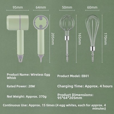 USB Wiederaufladbarer Kabelloser Handmixer 3 Geschwindigkeiten Eierschläger fü