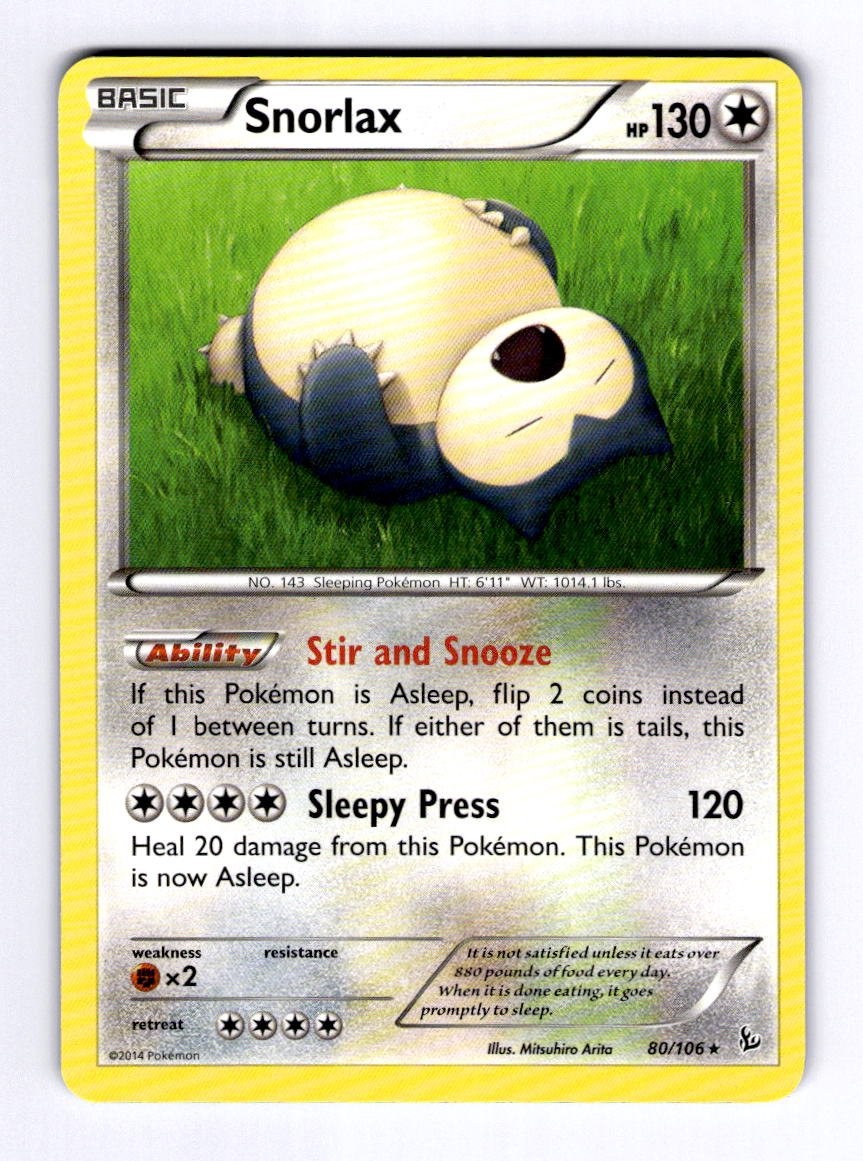 Snorlax XY - Flashfire #80 (2014) Rare NM Pokemon