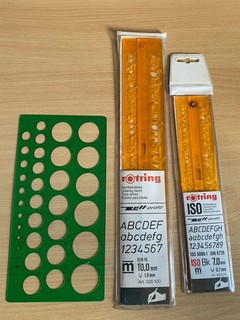Lettering stencils Rotring 7mm and 10mm Art nos 325100 & 343070 also circles