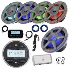 JBL Marine Gauge BT Radio,Remote, 4x 8" LED Gray Speaker, Sub, Amp,Accessories