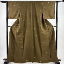 JAPANESE KIMONO FINE PATTERN BROWN 164 cm 5 ft 5 in PURE SILK FF8726