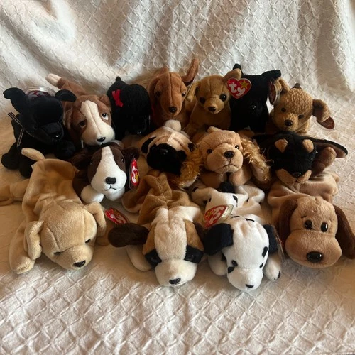 Vintage Lot Of 15 Retired Dogs Ty Beanie Babies All With Tags 1993~1999