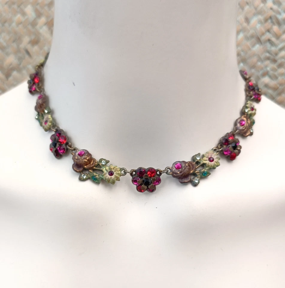 Collar Floral Michal Negrin Cristal Rojo Otoño Esmalte Fairycore Boho Romántico Foto 2 de 4