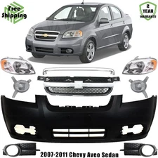 Front Bumper Cover Fascia & Grille Assembly Kit For 2007-2011 Chevy Aveo Sedan