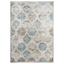 HOME DYNAMIX Boho Andorra Damask Area Rug, Ivory/Navy Blue, 6'6"x9'2"