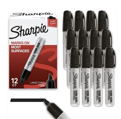 Sharpie King Size Permanent Markers 12 Count Chisel Tip Black Ink US SELLER New