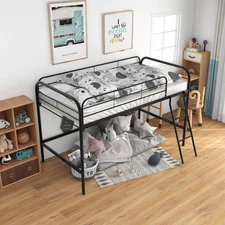 [New]Metal Twin Loft Bed ,Twin Size High Loft Bed Black