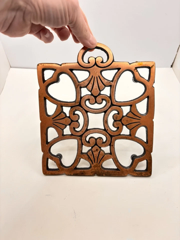 Pampered Chef Trivet Copper & Cast Iron 6"x6" 2008 (#0805) Hearts Motif - Image 2 of 4