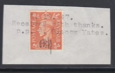 1941 GVI 2d PALE ORANGE WITH COMMERCIAL TYPE OVER ON PIECE SG488