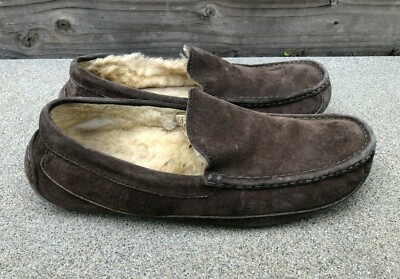UGG MENS ASCOT Tan‎ SUEDE SHERPA FUR LINED MOCCASIN LOAFER SLIPPERS US 13 s-l400.jpg main image 2