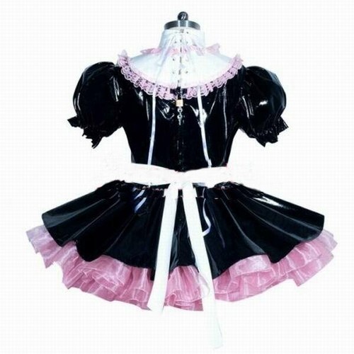 Sissy Dienstmädchen Mädchen abschließbar PVC Kleid Cosplay schwarz rosa Kostüm maßgeschneidertes Set - Bild 1 von 3