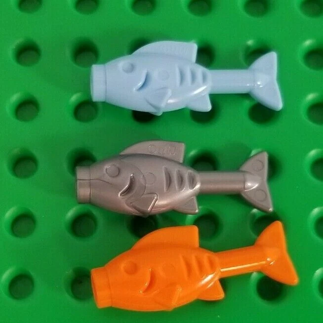 Lego Fish Orange Blue Silver Rainbow Lot of 3 Minifigure Set Fishing Camp