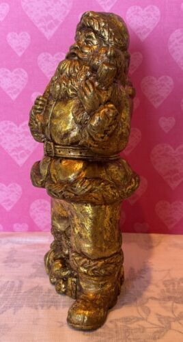 Antique Gold Tone Old World Santa Claus w/toy Sack Figure Statue 10” Christmas - Picture 3 of 8