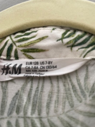 H&M Girls Palm Dress Short Sleeve Button Front Neutral - size 7/8 - Picture 3 of 3