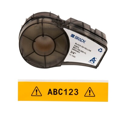 M21-750-595-YL Brady schwarz auf gelb 6,4 m x 19,05 mm Innen Außen Vinyl Etikett