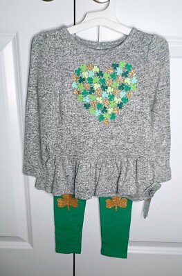 Cat & Jack  Toddler Girls Shamrock Heart Long Sleeve Cozy Top & Leggings Set 3T