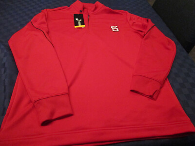 NWT $70  ADIDAS CLIMAWARM GOLF MENS NC STATE WOLFPACK  1/4 ZIP SHIRT RED SMALL