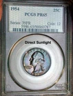 1954P WASHINGTON QTR / COLORFUL TONED OBV / GORGEOUS PROOF BOTH SIDES /PCGS PR65