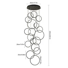 Modern Led Chandelier Lighting,Dimmable with Remote Control 18 Rings,Adjustable