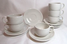 Franciscan Earthenware USA Mid Century ECLIPSE WHITE 6 Flat Cup & Saucer Sets GC