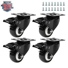 4 Pack Caster Wheels Heavy Duty 360° Swivel Plate Wheels 2" With Locking Brake