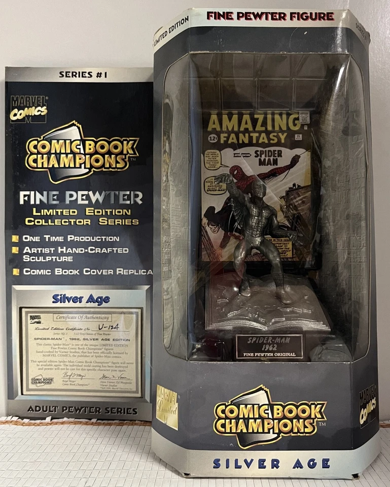 Campeões de quadrinhos MARVEL Era de Prata 1962 Spider-Man estátua de estanho com COA em perfeito estado - Imagem 2 de 4